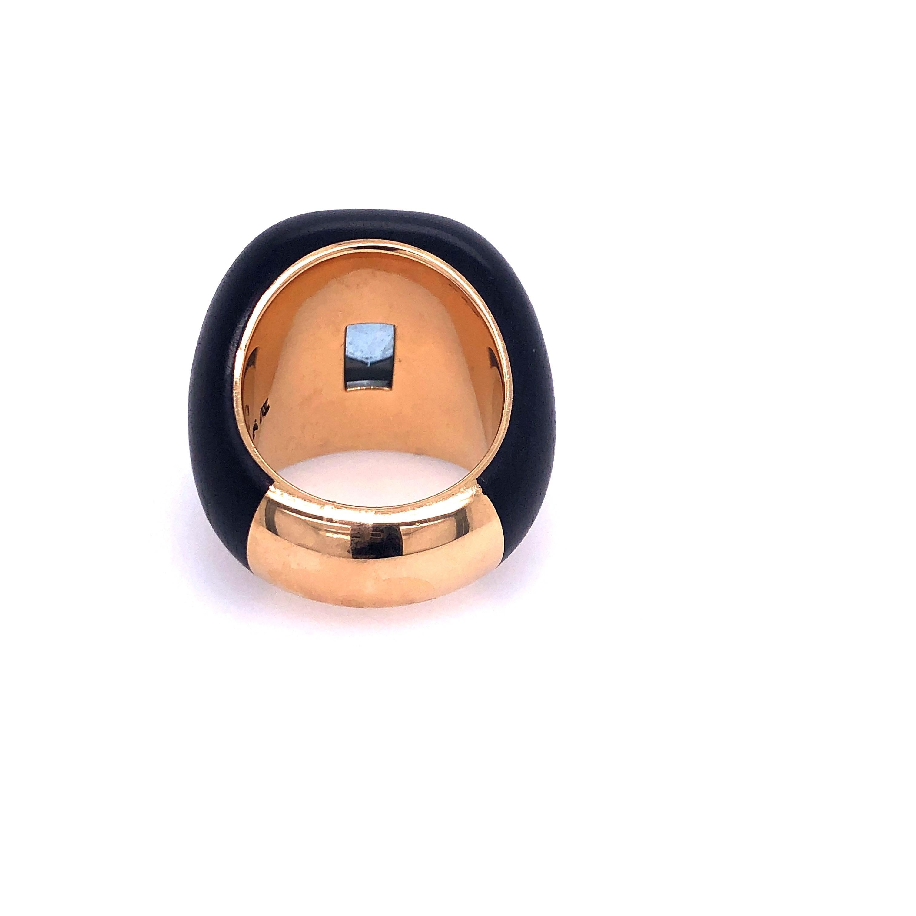 Emerald Cut Rose Gold Ebony Aqua Ring For Sale