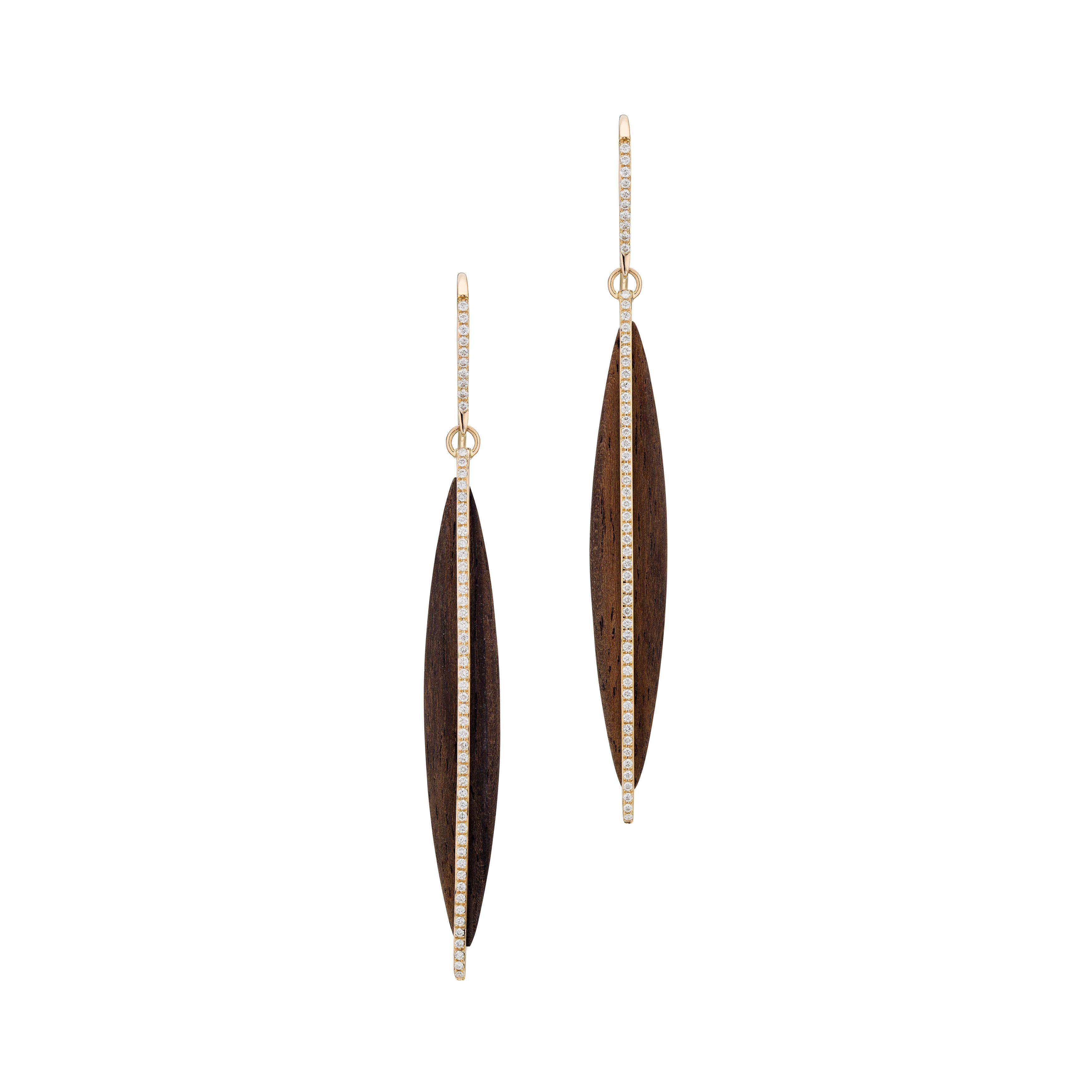 Rose Gold Ebony Wood Earrings 18 Karat For Sale