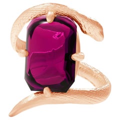 Anillo Serpiente de Oro Rosa con Turmalina Roja Rosa Frambuesa Natural