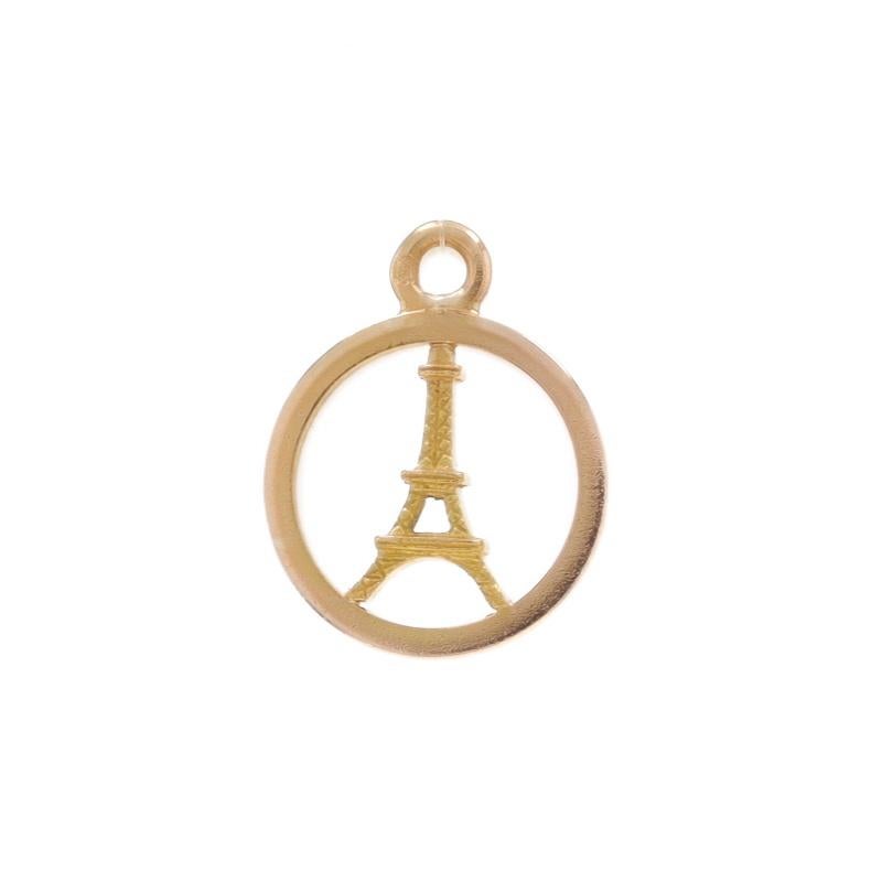 Rose Gold Eiffel Tower Circle Charm - 18k Paris, France Souvenir Pendant