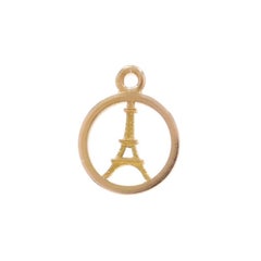 Rose Gold Eiffel Tower Circle Charm - 18k Paris, France Souvenir Pendant