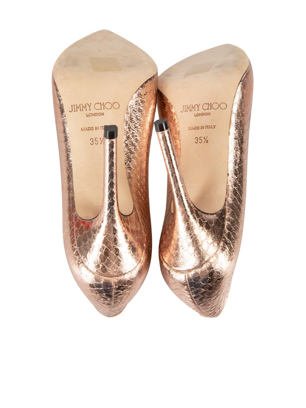 Women's Rose Gold Embossed Metallic Leather Anouk Pumps Size IT 35.5 For Sale