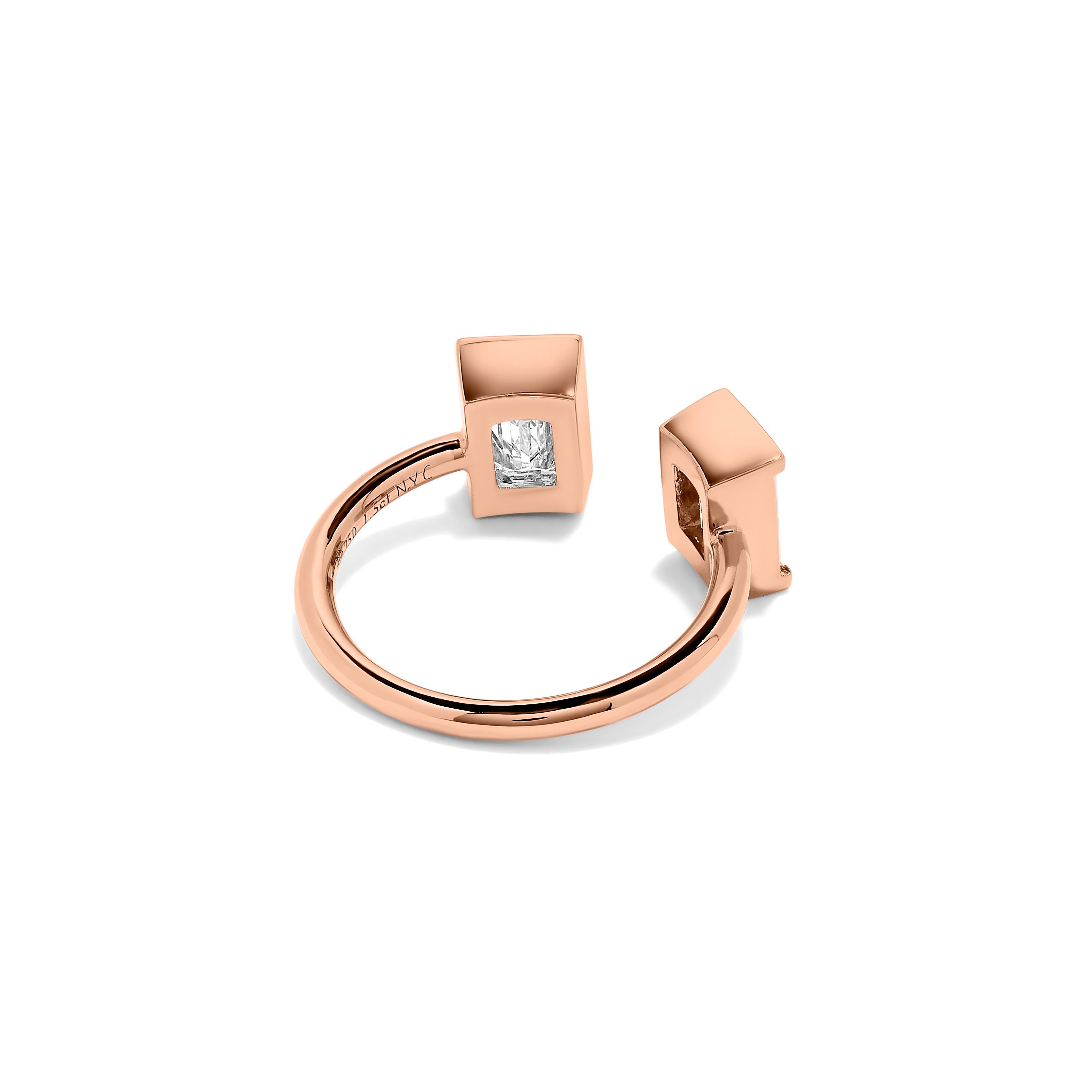 Rose Gold Emerald Cut Two Stone Diamond Ring For Sale 1