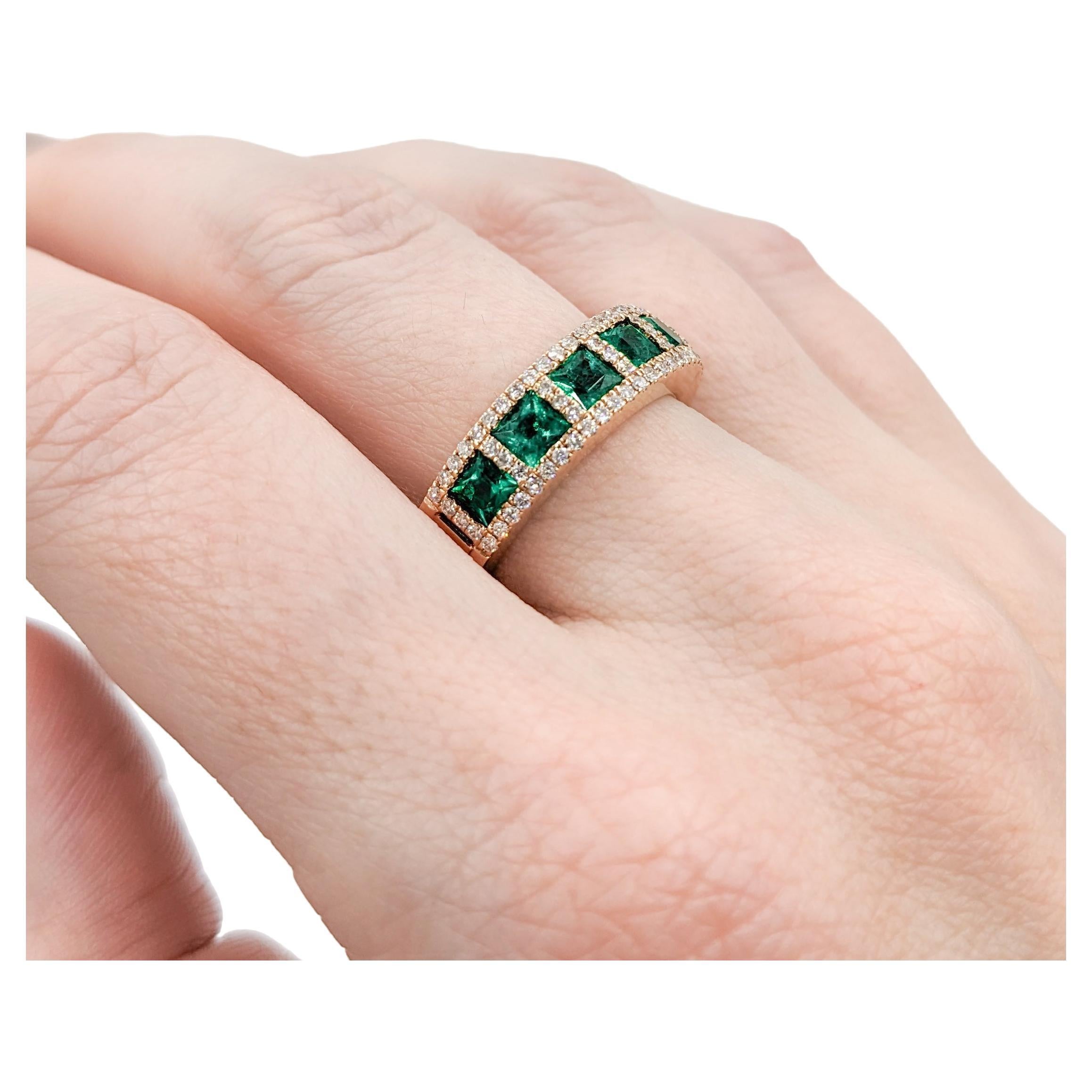 Rose Gold Emerald & Diamond Band Ring For Sale