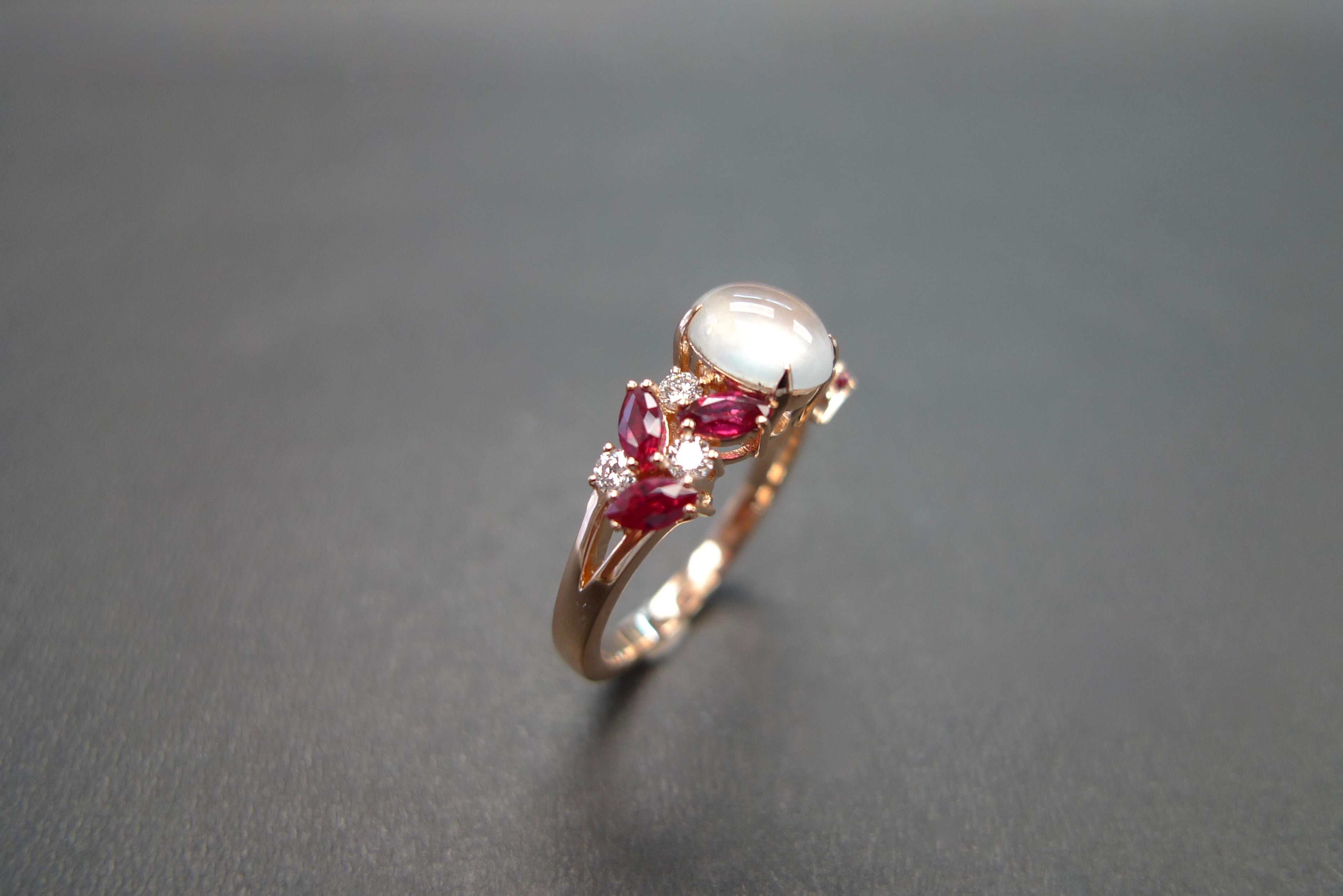 For Sale:  Rose Gold Engagement Ring Set with White Jade, Marquise Rubies and Diamond 10