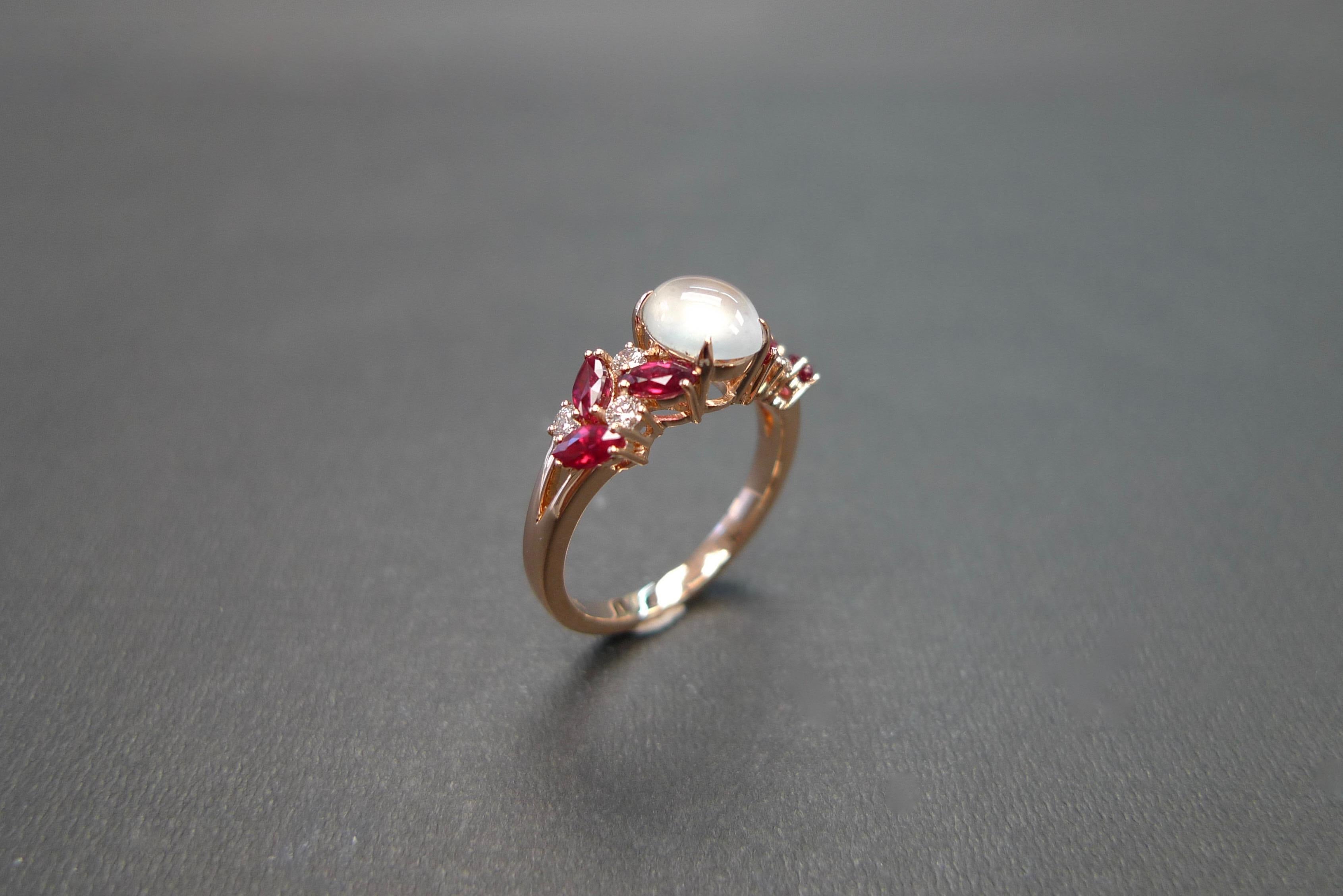 For Sale:  Rose Gold Engagement Ring Set with White Jade, Marquise Rubies and Diamond 11