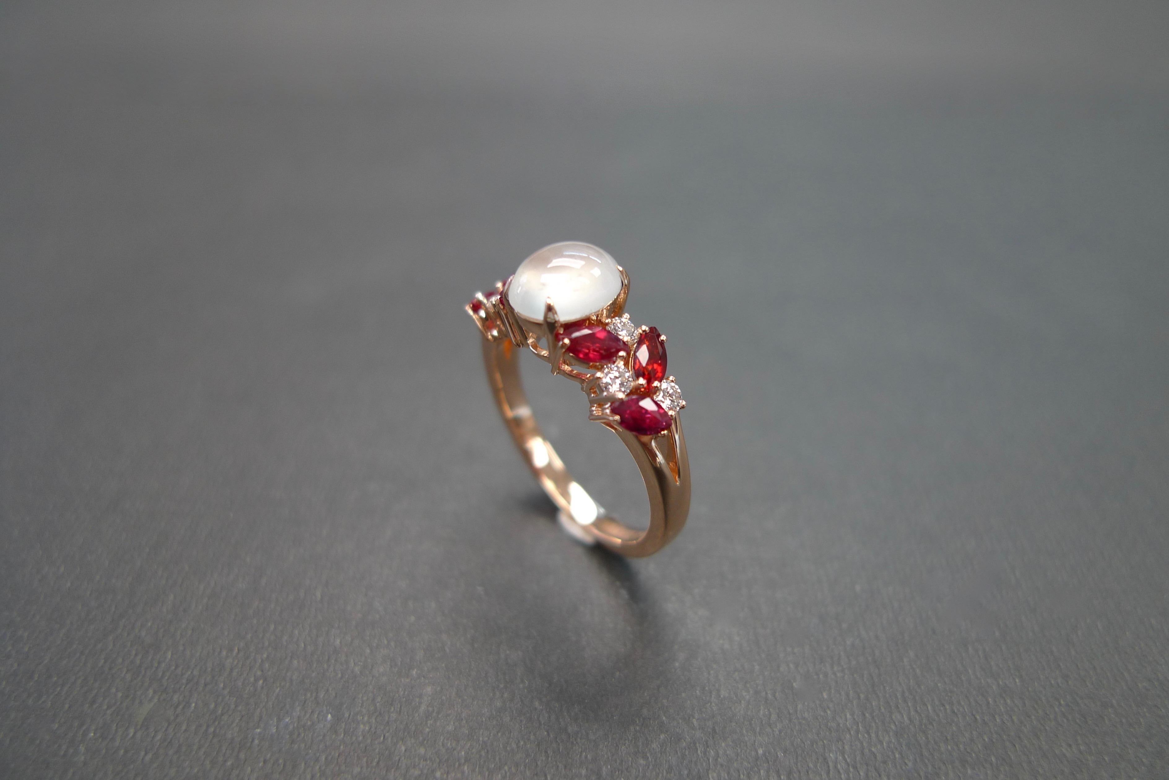 For Sale:  Rose Gold Engagement Ring Set with White Jade, Marquise Rubies and Diamond 5