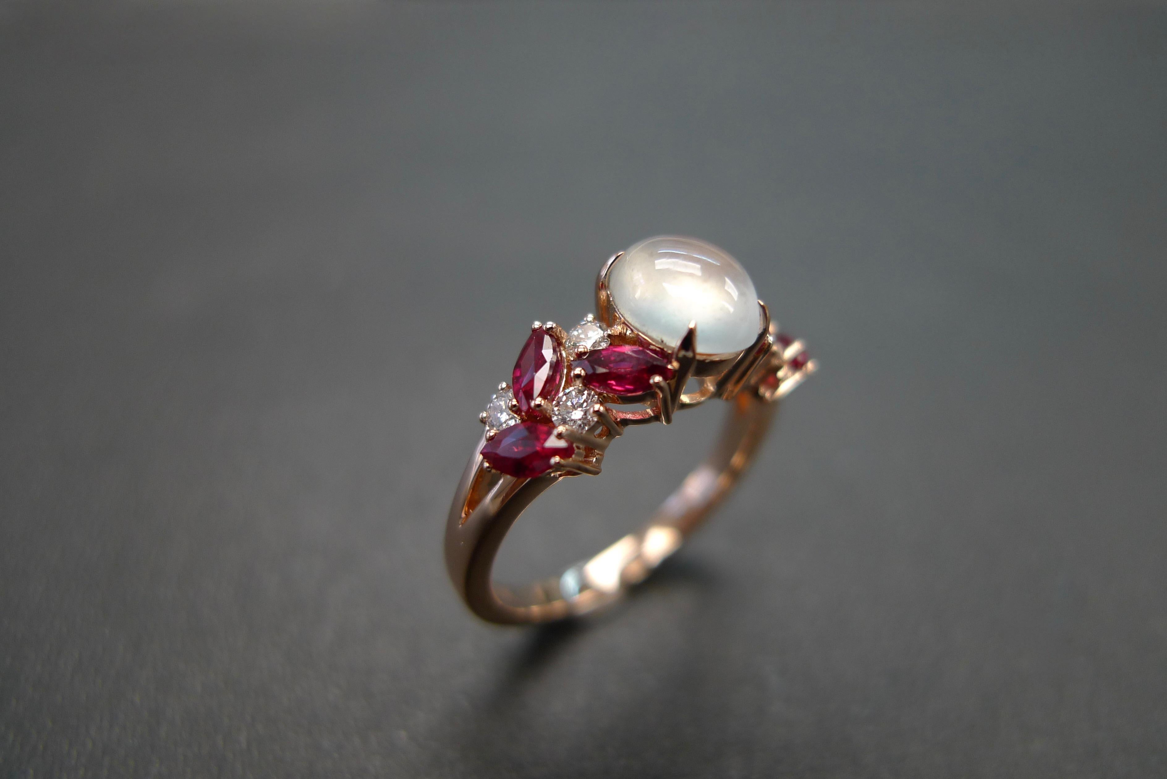 For Sale:  Rose Gold Engagement Ring Set with White Jade, Marquise Rubies and Diamond 8
