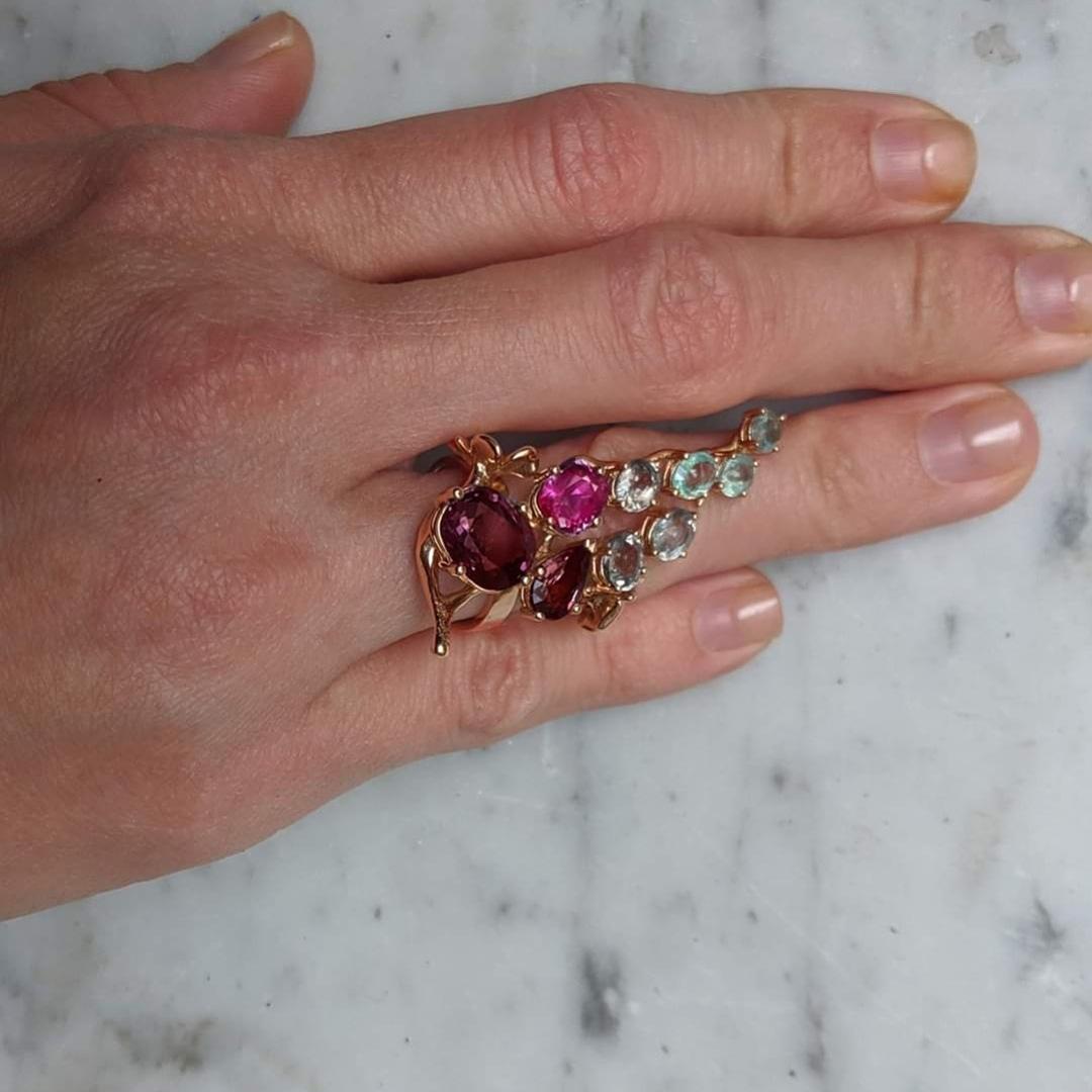 Rose Gold Engagement Ring with Sapphires and Paraiba Tourmalines For Sale 6