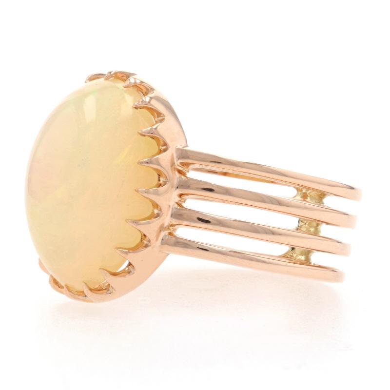 Rose Gold Ethiopian Opal Cocktail Solitaire Ring, 18k Oval 6.20ct In Excellent Condition For Sale In Greensboro, NC