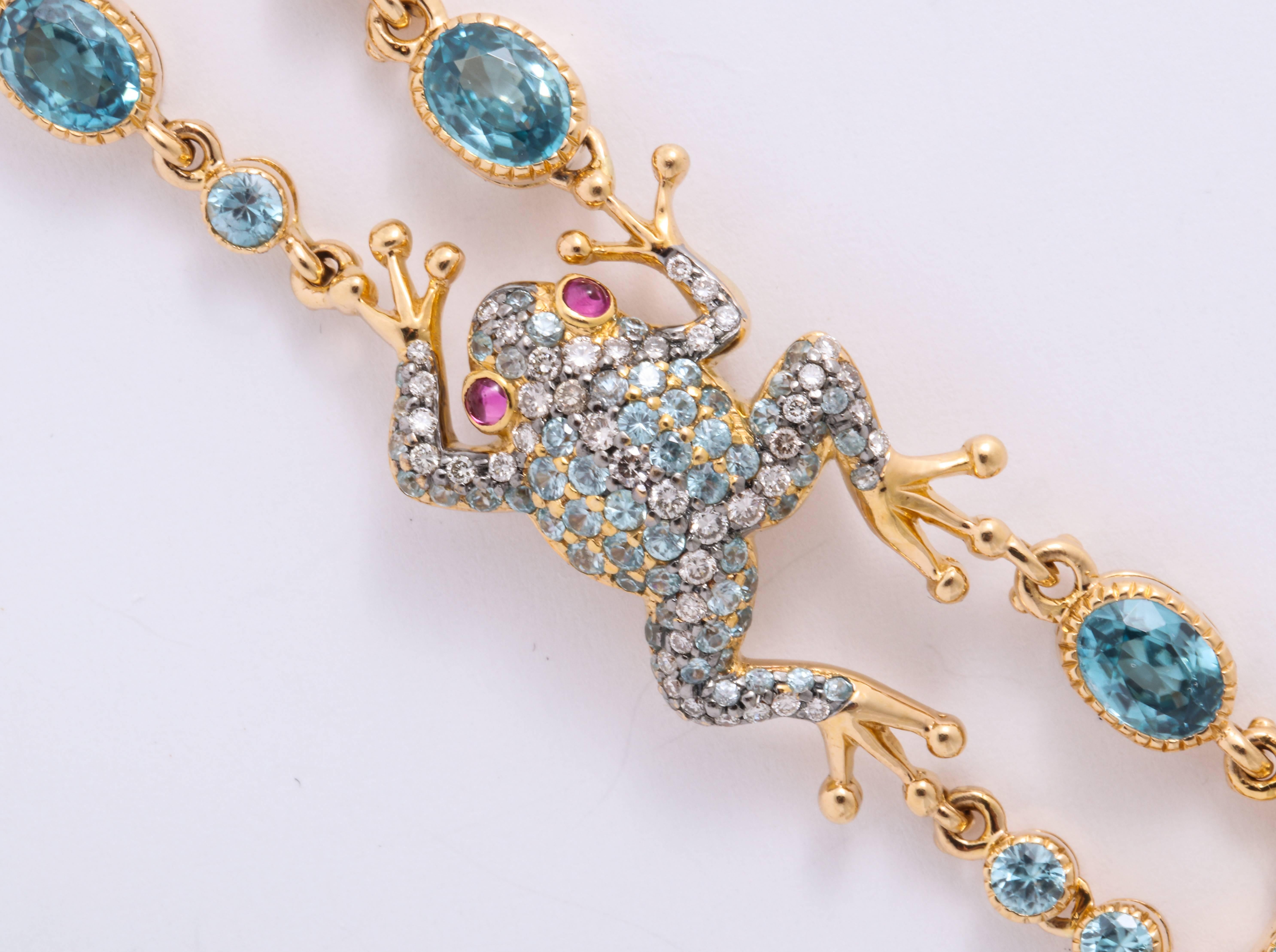 Contemporary Rose Gold Fancy Link Gemstone and Diamond Strap Bracelet For Sale