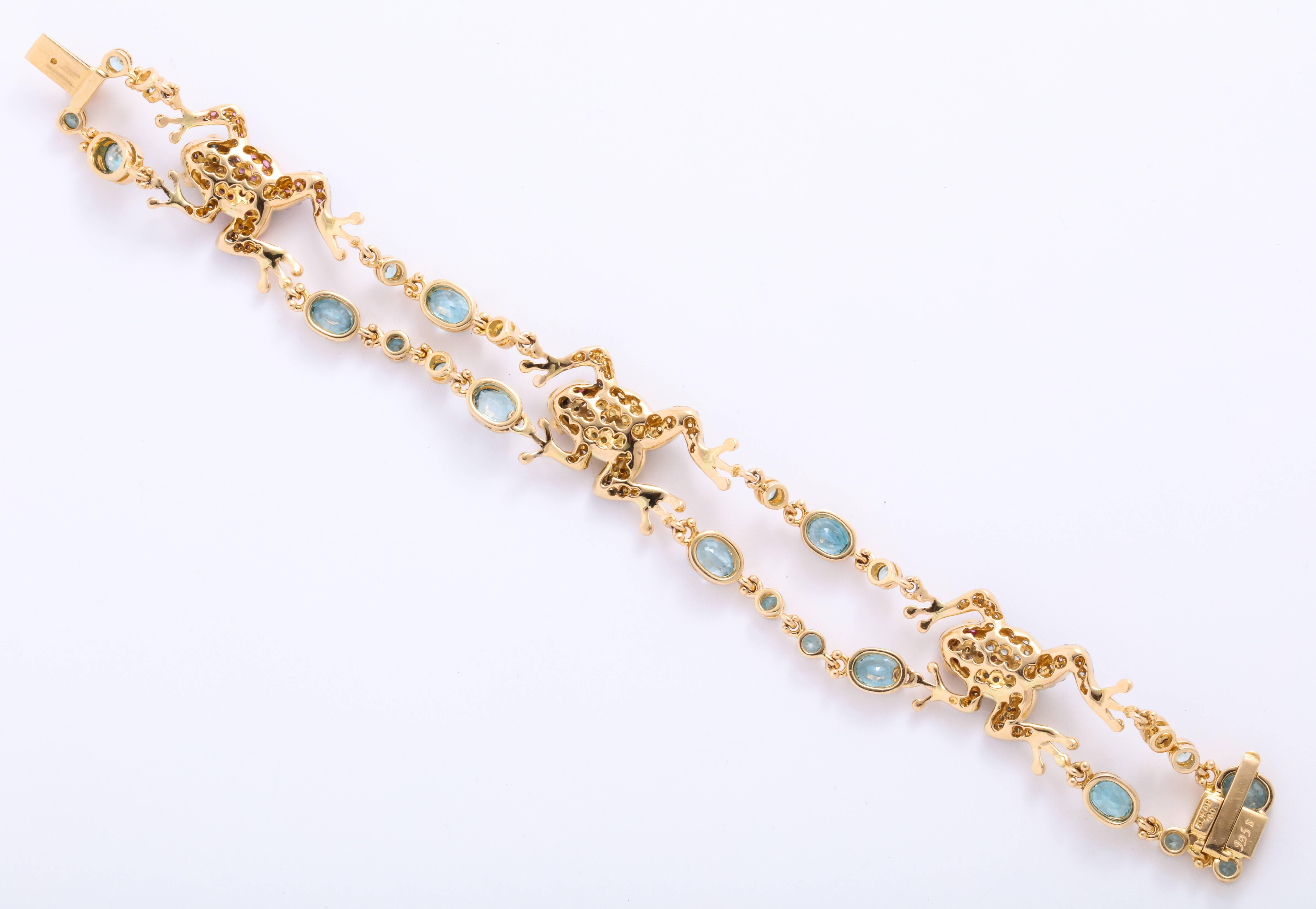 Women's or Men's Rose Gold Fancy Link Gemstone and Diamond Strap Bracelet For Sale