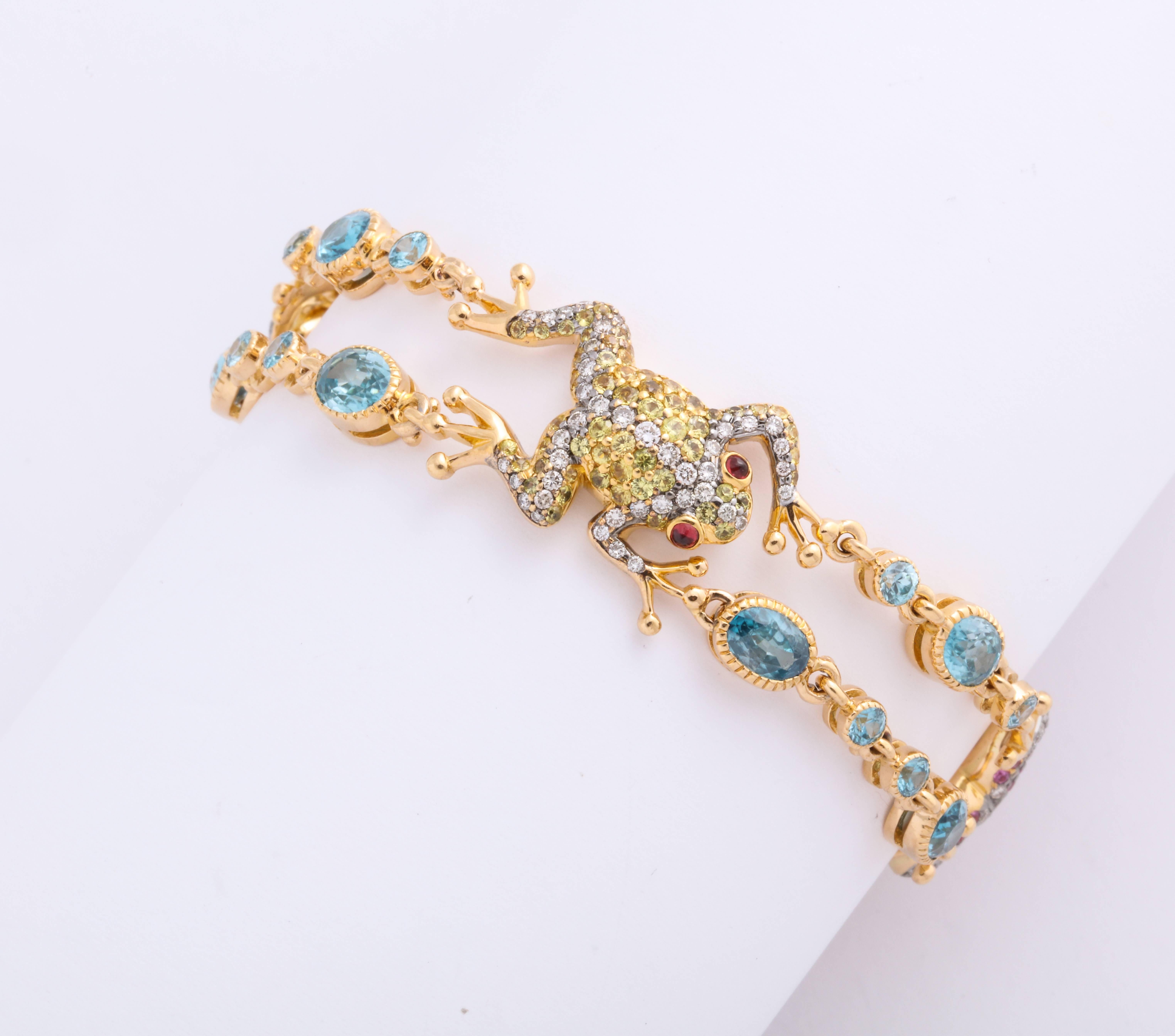 Rose Gold Fancy Link Gemstone and Diamond Strap Bracelet For Sale 1