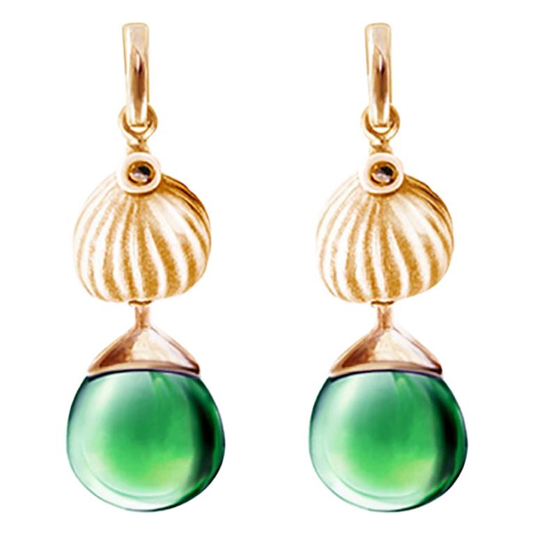 Rose Gold Fig Cocktail Earrings with Green Quartz and Diamonds by the Artist