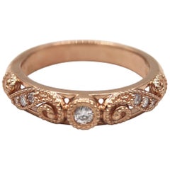 Rose Gold Filigree Swirl Antique Diamond Stackable Band Ring