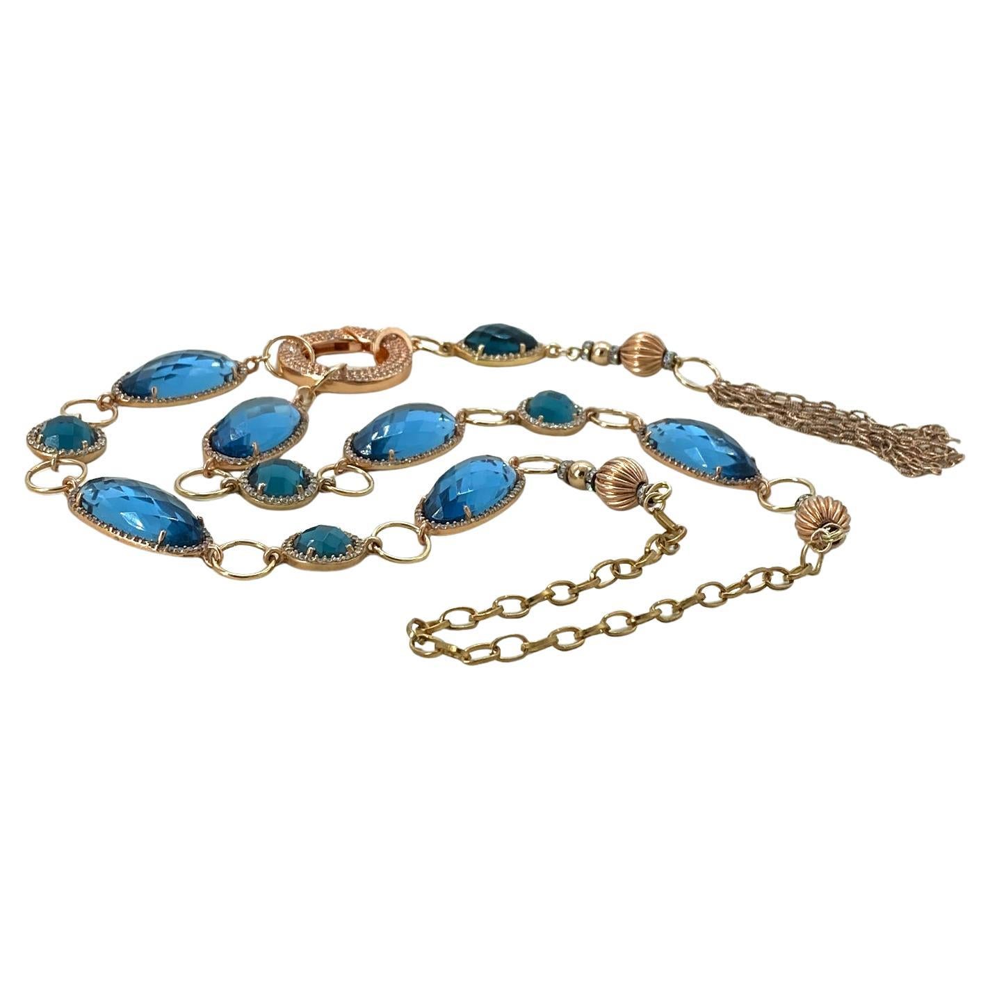 Artisan Rose Gold Filled CZ Bezel Faceted Quartz Link Necklace en vente