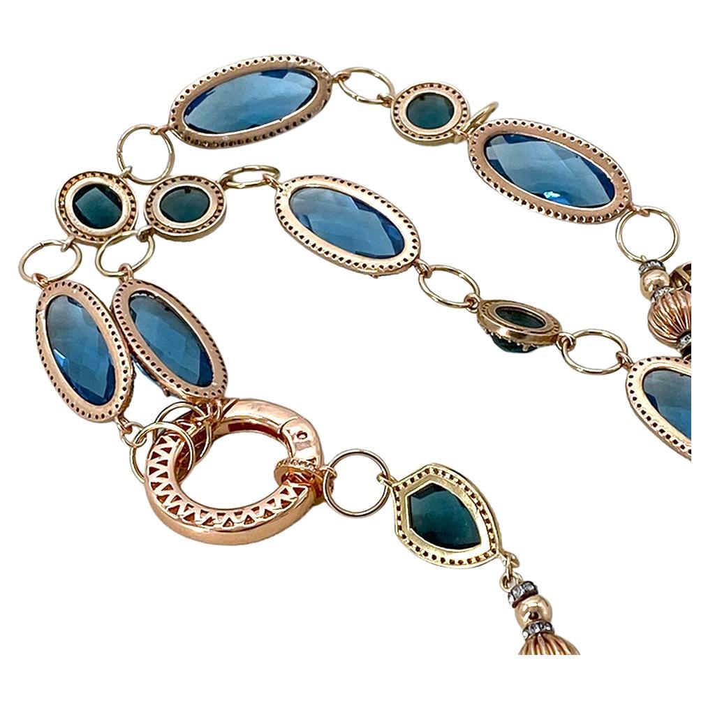 Taille écusson Rose Gold Filled CZ Bezel Faceted Quartz Link Necklace en vente
