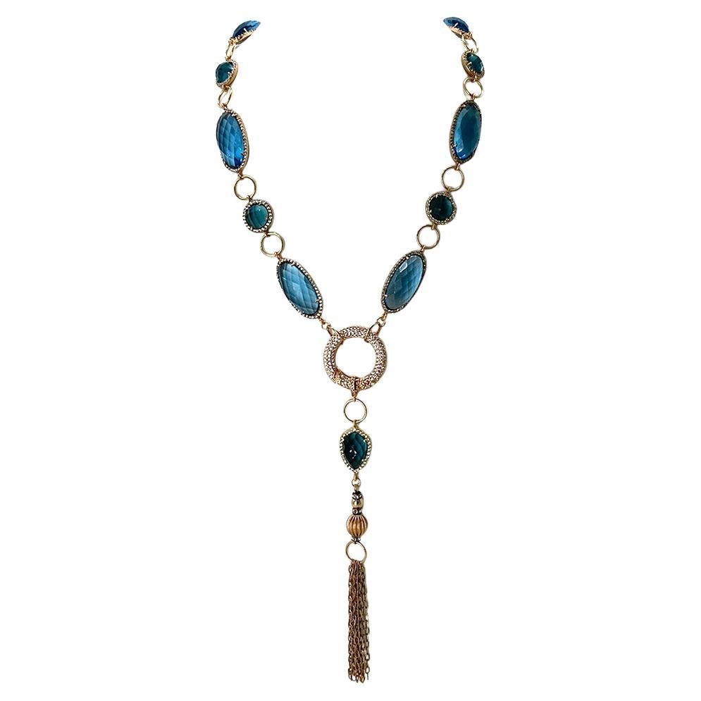 Rose Gold Filled CZ Bezel Faceted Quartz Link Necklace Pour femmes en vente