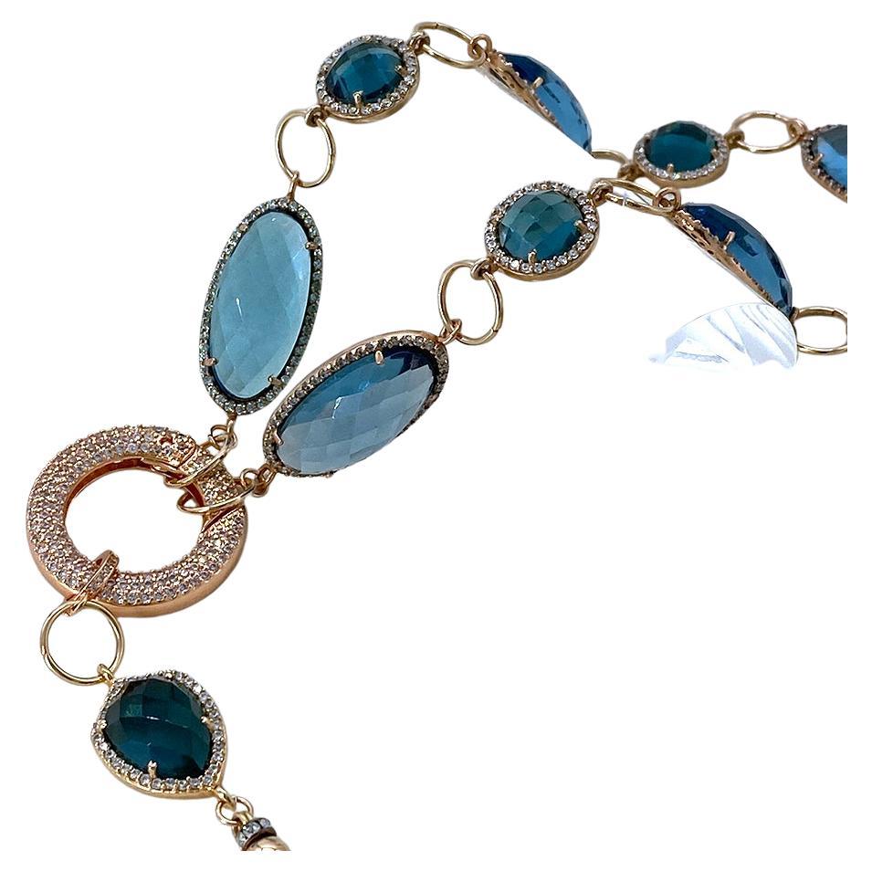 Rose Gold Filled CZ Bezel Faceted Quartz Link Necklace en vente 1