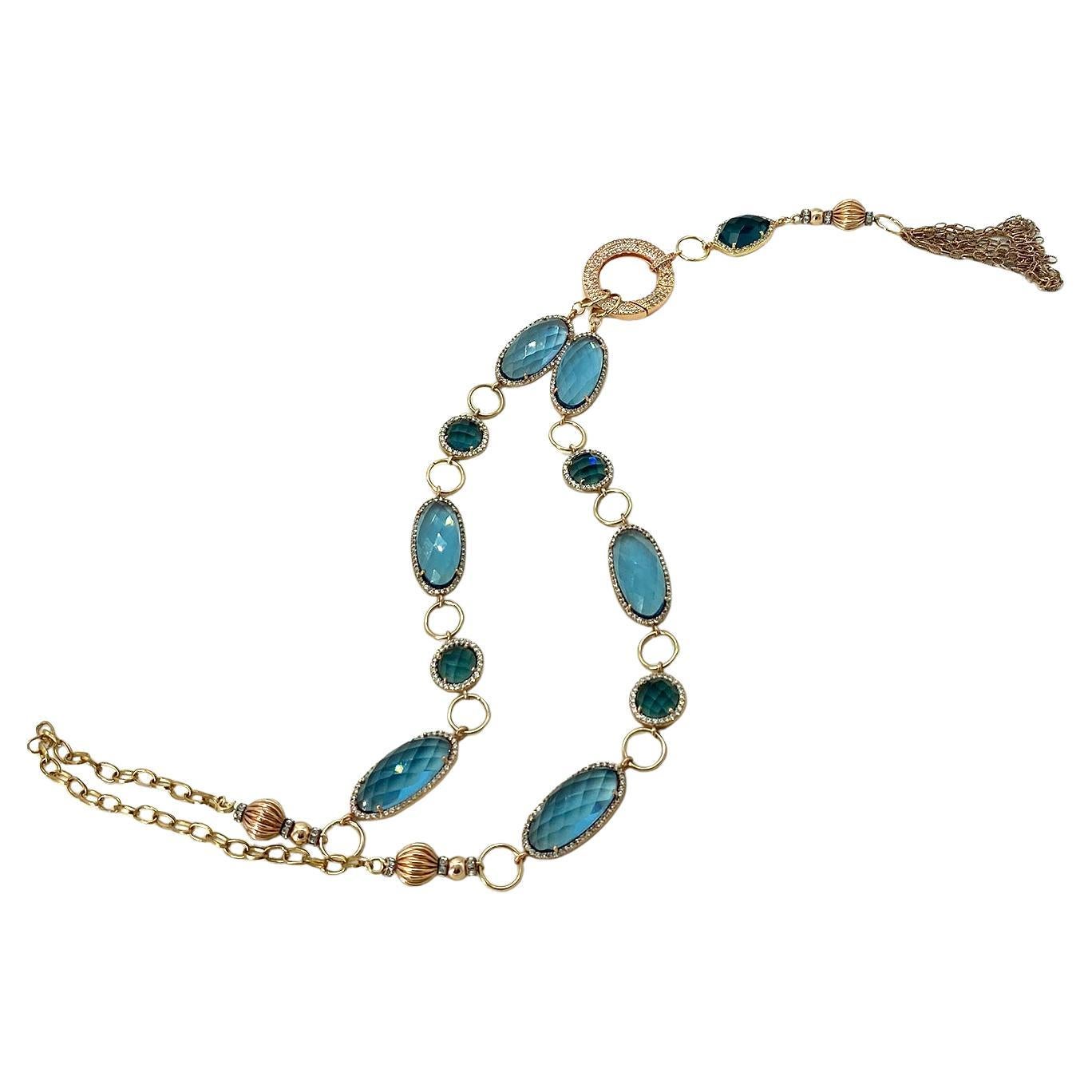 Rose Gold Filled CZ Bezel Faceted Quartz Link Necklace en vente 2