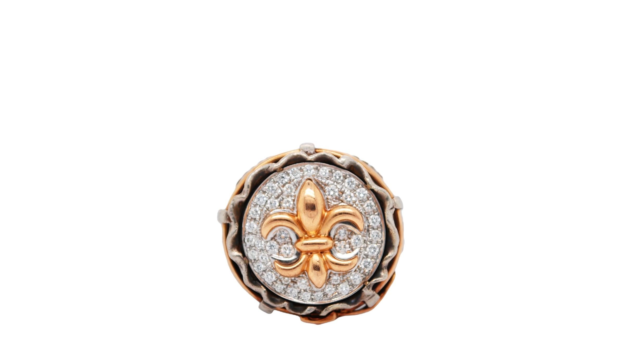 The Fleur de Lis is a beloved symbol that has been popular for over 1,000 years - it is elegance personified!

Fine White Diamonds .75cts

Sterling, 18K Rose Gold

Size medium 