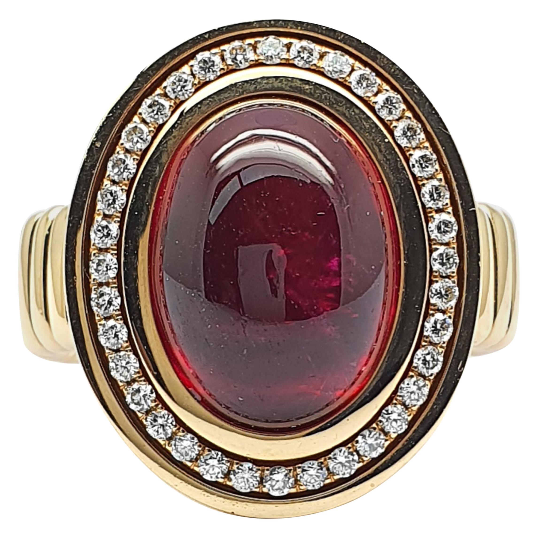 Rose Gold Flex Ring with a 10 Carat Bordeaux Red Tourmaline and 36 Diamonds For Sale