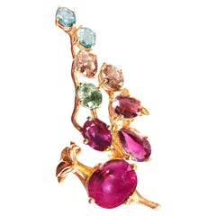 Rose Gold Floral Cocktail Pink Rubies Ring with Sapphires and Malaya Garnet