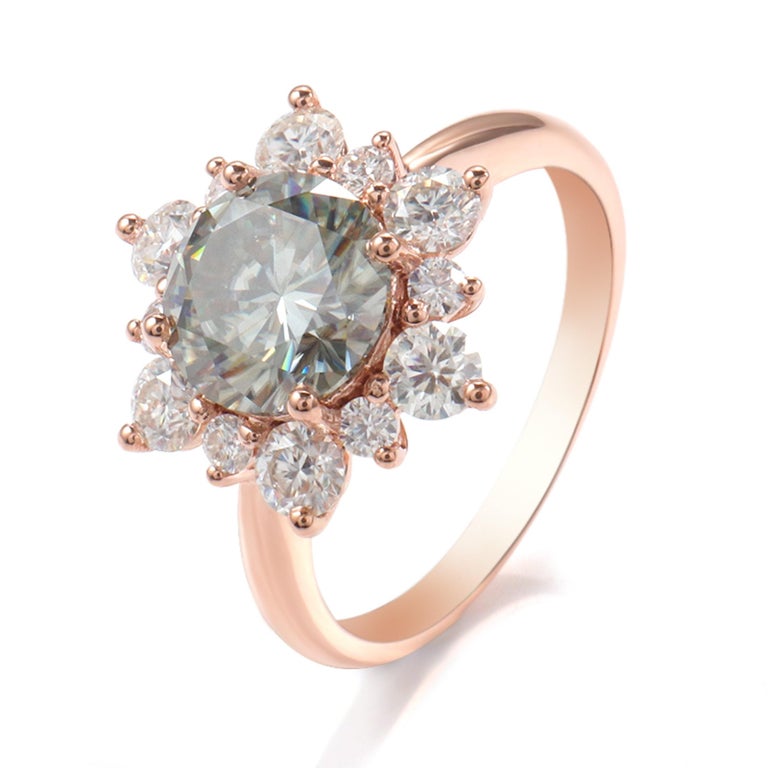 Customizable 2 Carat Rose Gold Floral Diamond Engagement Ring Bridal