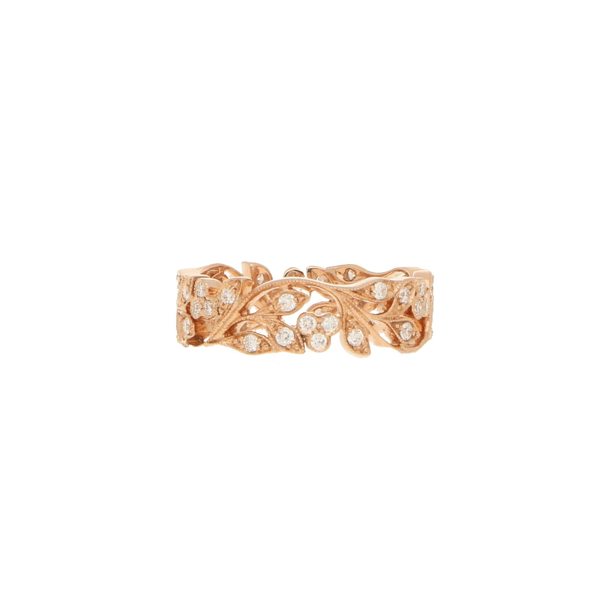 Contemporary Rose Gold Floral Diamond Ring 0.53 Carat For Sale