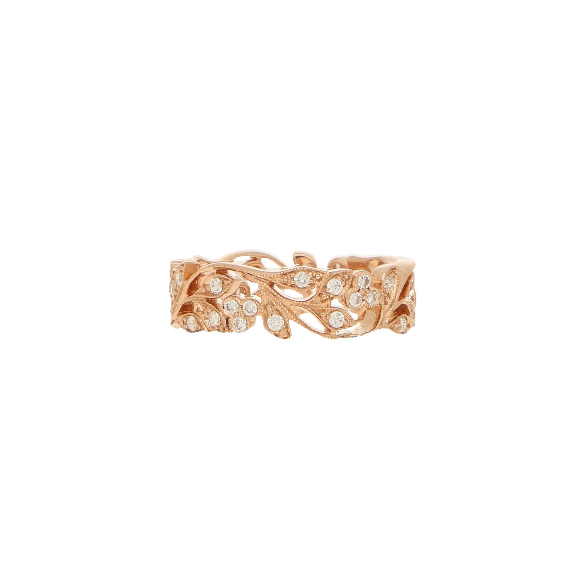 Round Cut Rose Gold Floral Diamond Ring 0.53 Carat For Sale