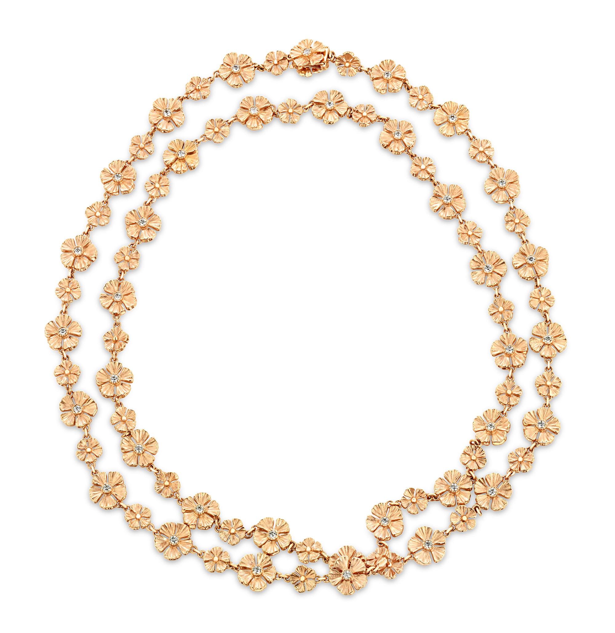 Taglio rotondo Collana con fiori in oro rosa in vendita