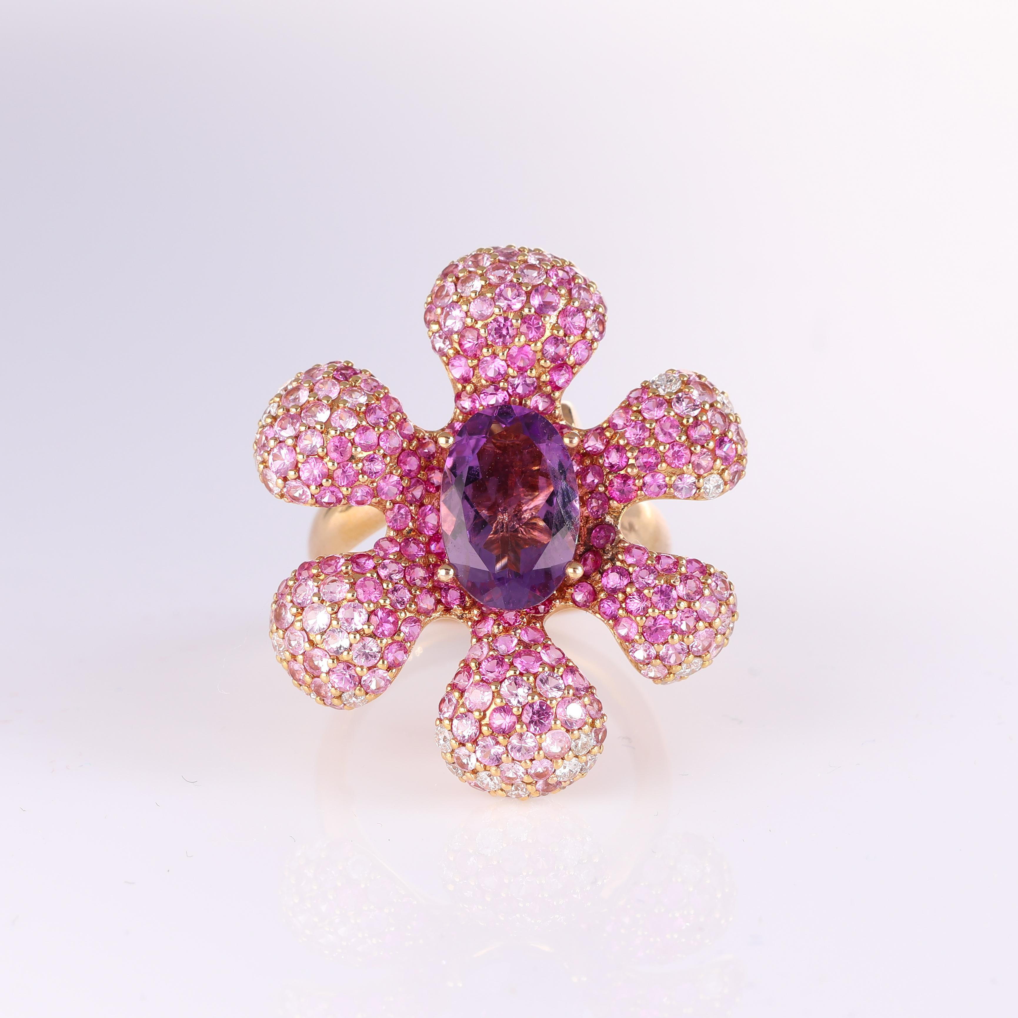 IMPORTANT NOTE:
✔ No additional costs will be added to this order.
✔ Shipping and customs duties are fully covered by us.
--------------------
This exquisite flower-inspired ring crafted in 18K rose gold is a true celebration of elegance and color.
