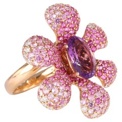 Blumenring aus Roségold mit rosa Saphiren, Amethysten und Diamanten