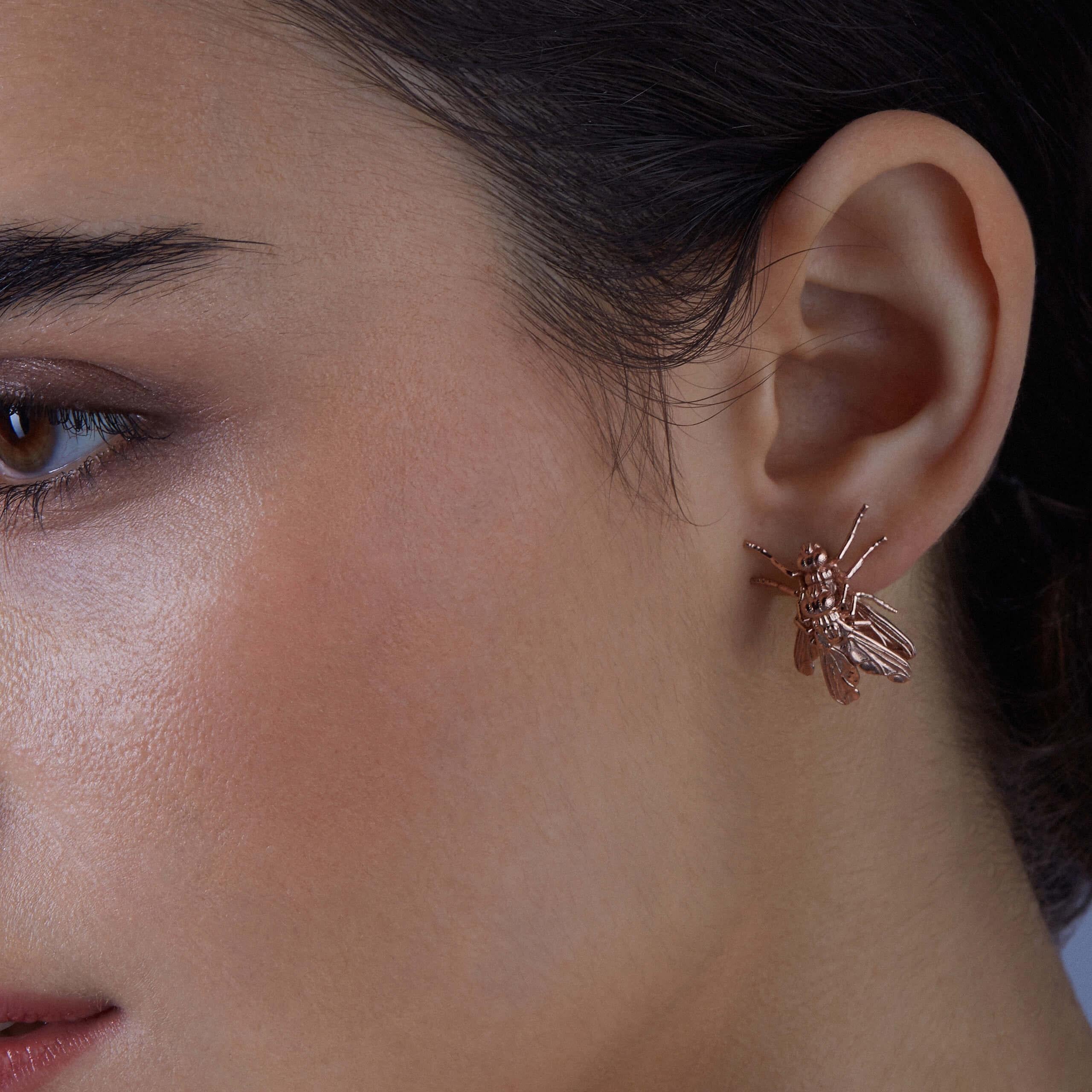 Contemporary Rose Gold Fly on Fly Earring, 18KT