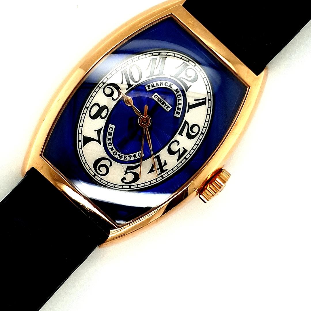 Rose Gold Franck Muller Cloisonne blue dial Chronometro 5850 Automatic

Amazing blue cloisonne dial , a pleasure for the eyes.
Rare and collectible watch with chronometer quality movement.

Functions: hours, minutes, seconds

Movement: mechanic with