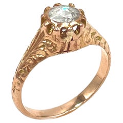 Antique Rose Gold Georgian Style Solitaire Engagement Ring with Rose Cut Diamond