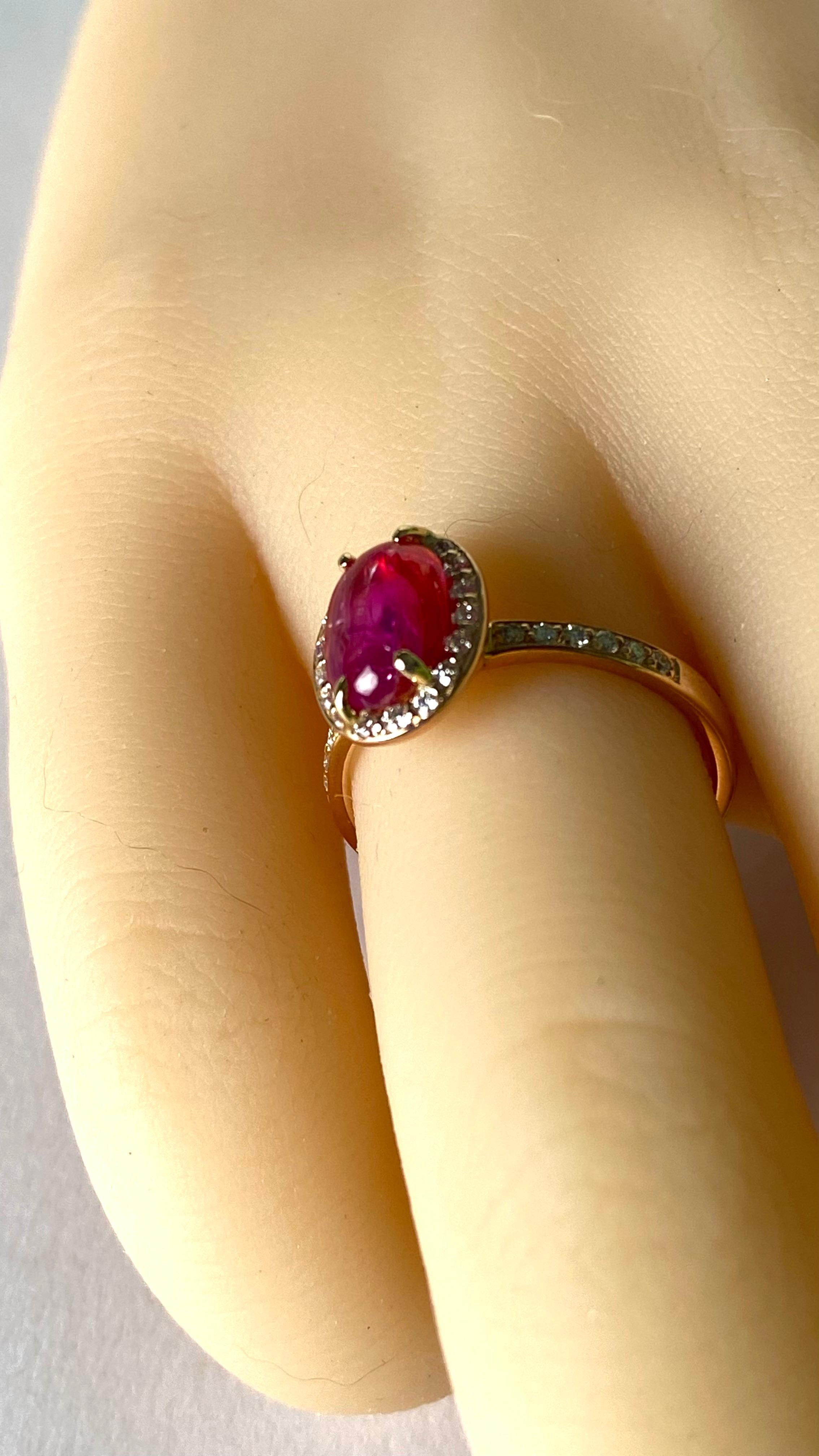 Rose Gold GIA Certified No Heat Cabochon Burma Pink Sapphire Halo Diamond Ring For Sale 4