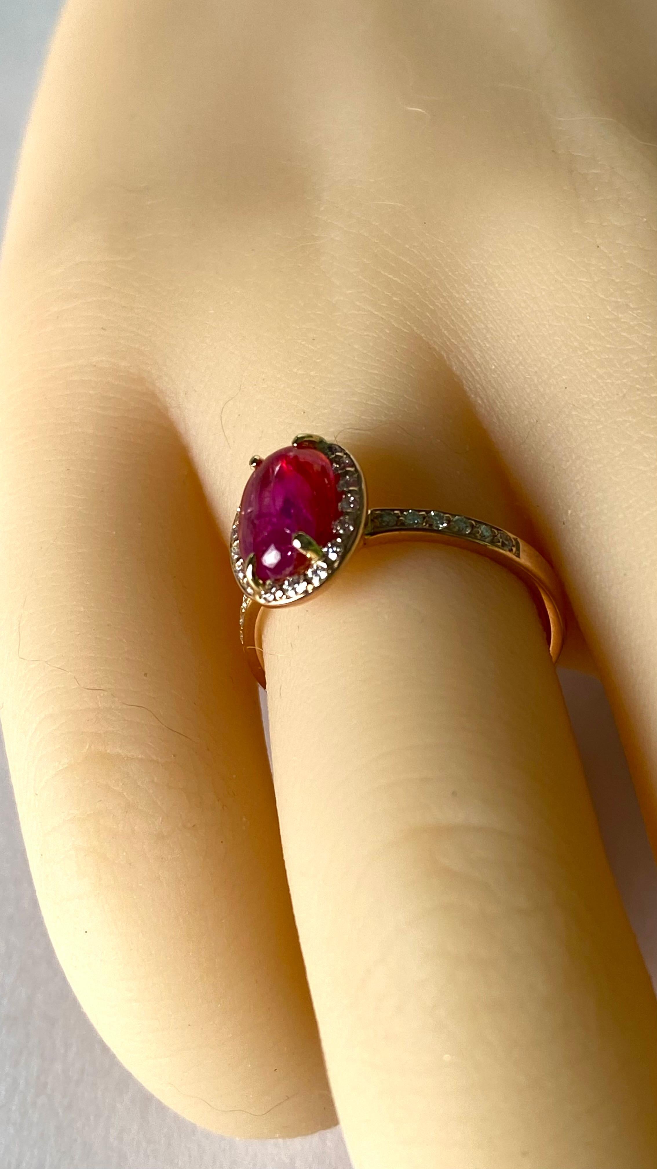Rose Gold GIA Certified No Heat Cabochon Burma Pink Sapphire Halo Diamond Ring In New Condition For Sale In New York, NY