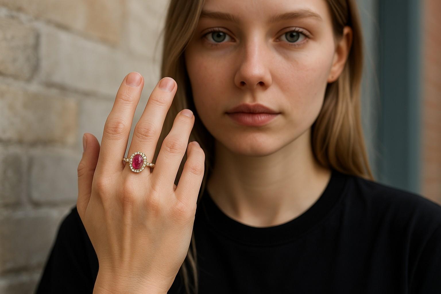 Contemporaneo Anello in oro rosa GIA certificato senza calore con zaffiro rosa di Birmania e diamante aureolato in vendita