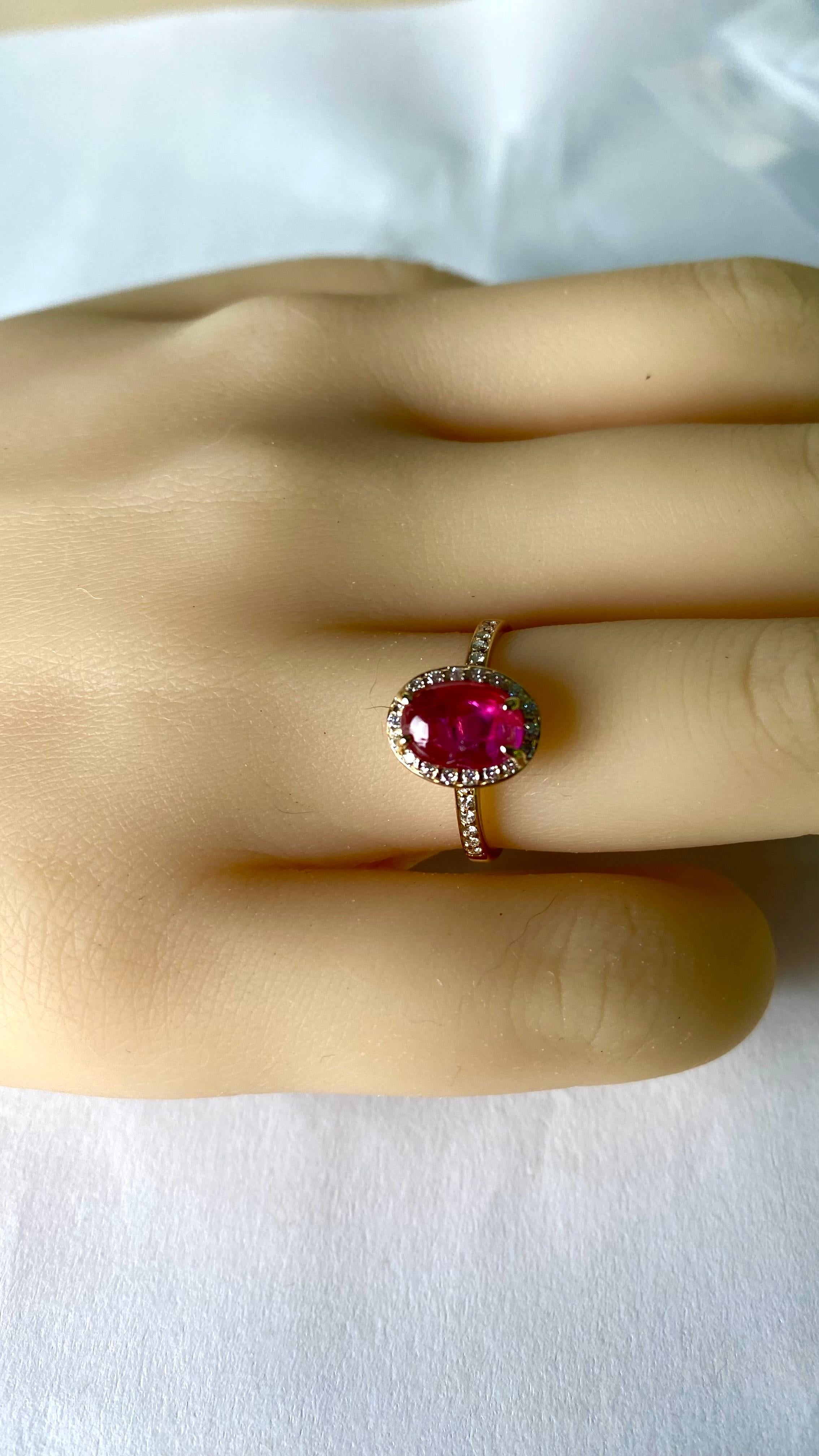 Women's Rose Gold GIA Certified No Heat Cabochon Burma Pink Sapphire Halo Diamond Ring For Sale