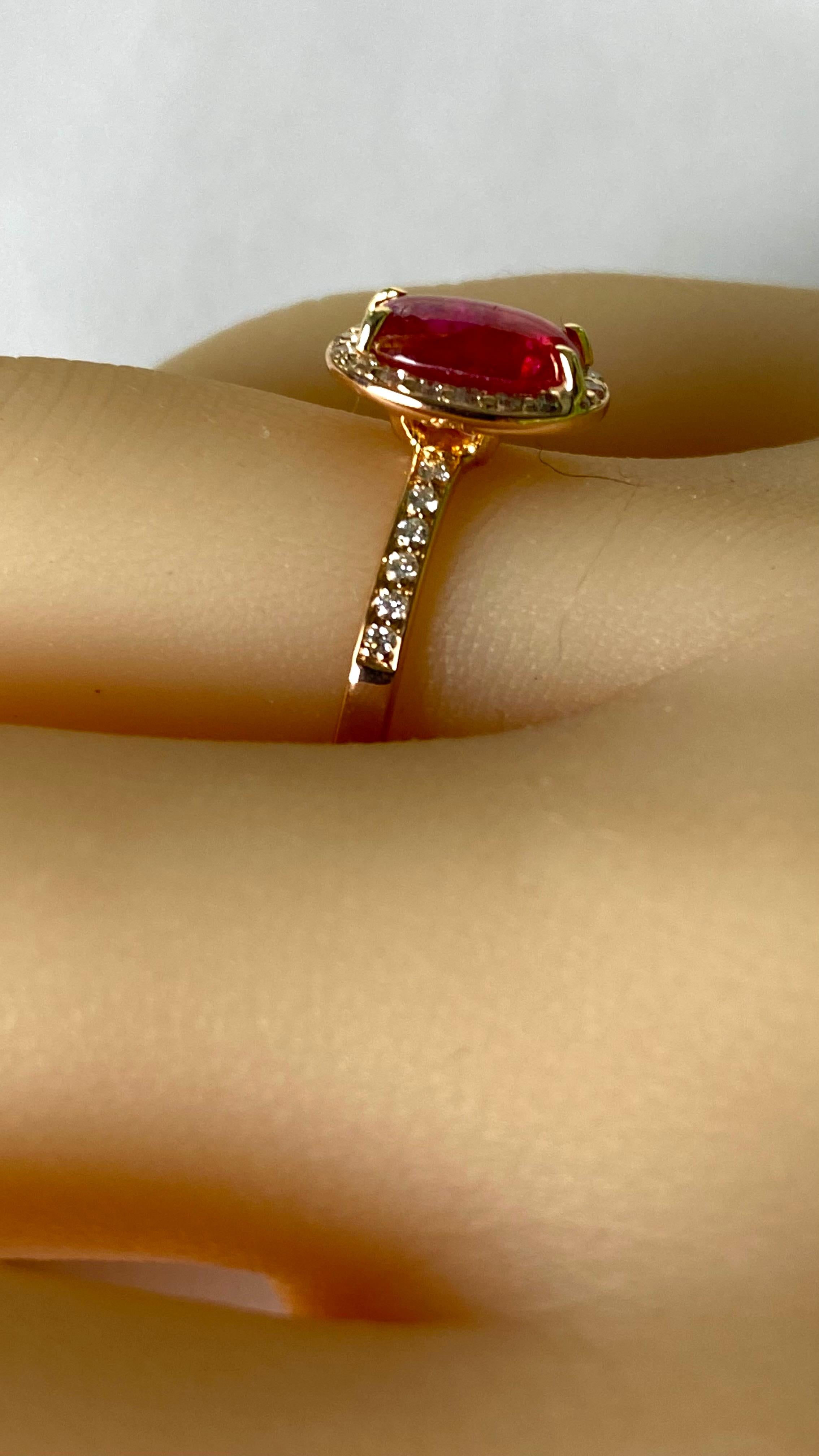 Rose Gold GIA Certified No Heat Cabochon Burma Pink Sapphire Halo Diamond Ring For Sale 1