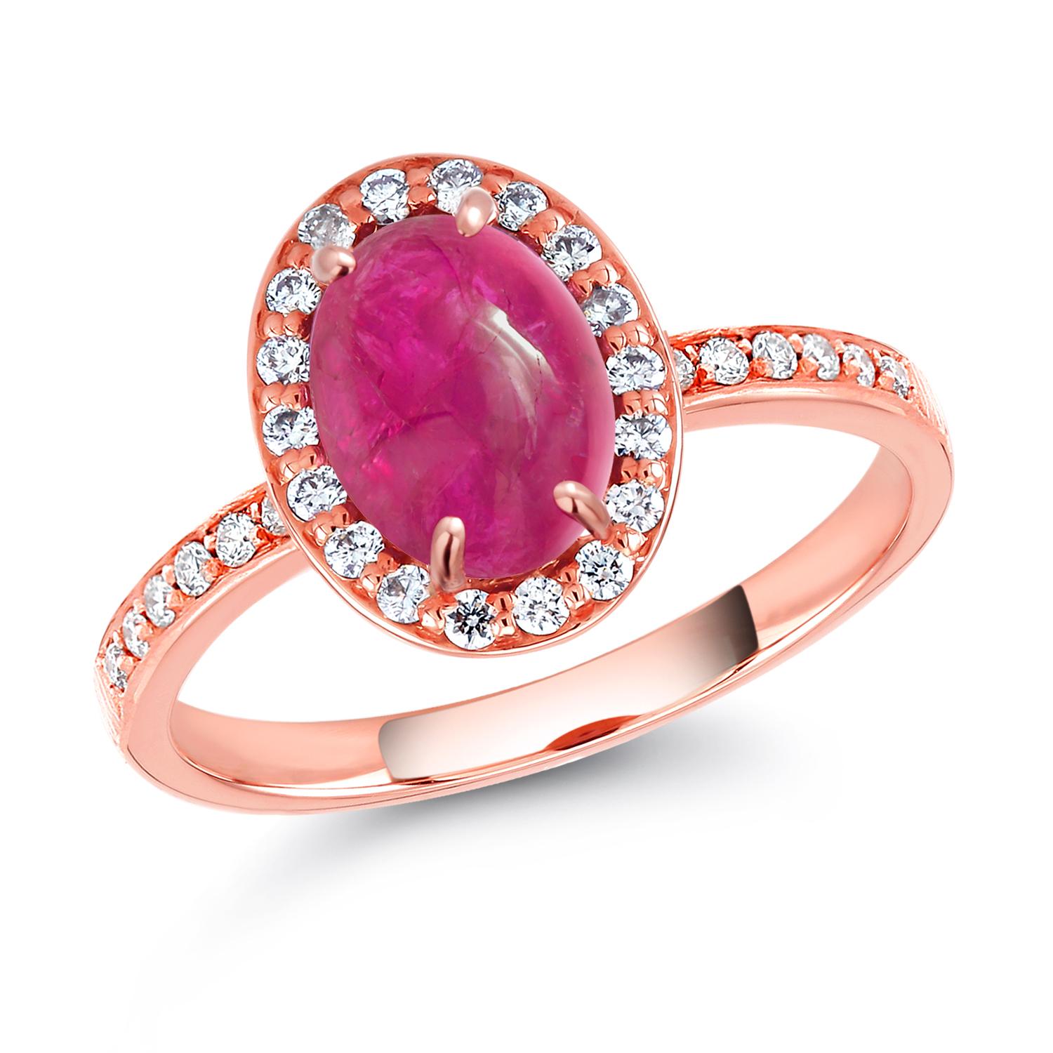 Rose Gold GIA Certified No Heat Cabochon Burma Pink Sapphire Halo Diamond Ring For Sale 3