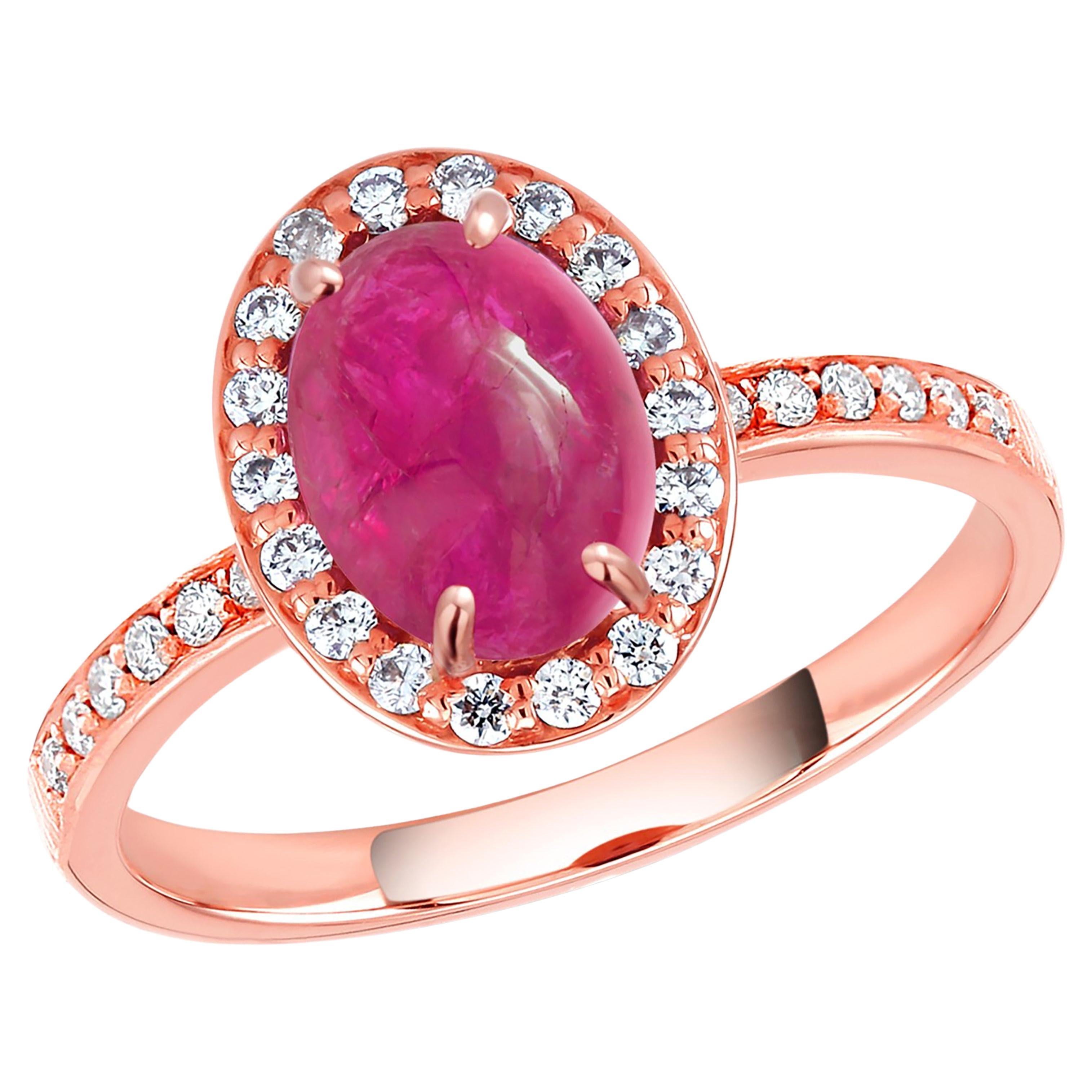 Rose Gold GIA Certified No Heat Cabochon Burma Pink Sapphire Halo Diamond Ring