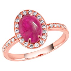 Rose Gold GIA Certified No Heat Cabochon Burma Pink Sapphire Halo Diamond Ring 