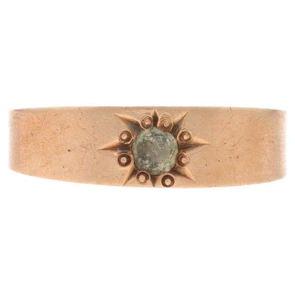 Rose Gold Glass Edwardian Starburst Men's Ring - 14k Antique Solitaire SZ 6 1/2 For Sale