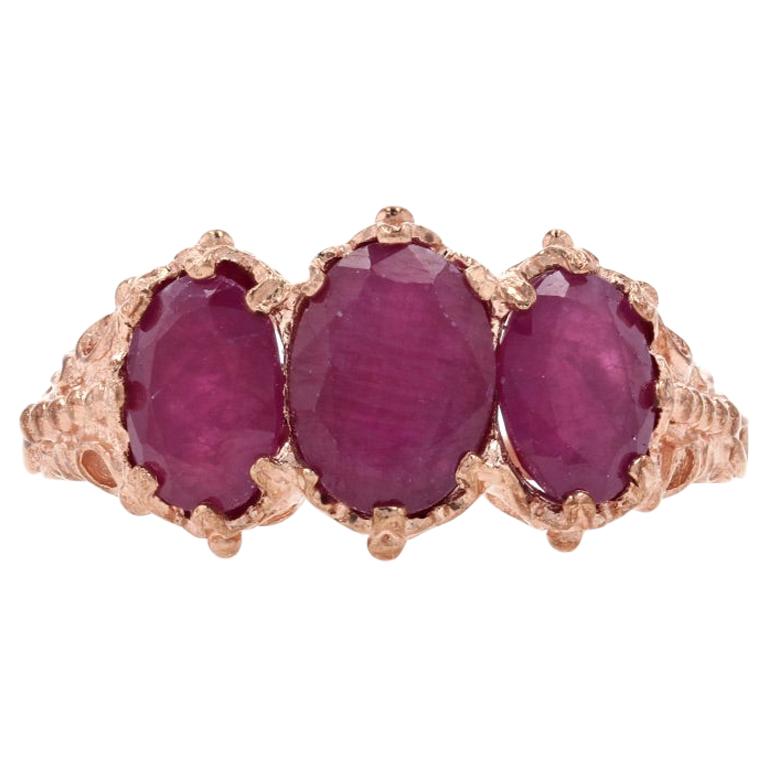 Rose Gold Glass Filled Ruby Three-Stone Ring, 9k Oval Cut