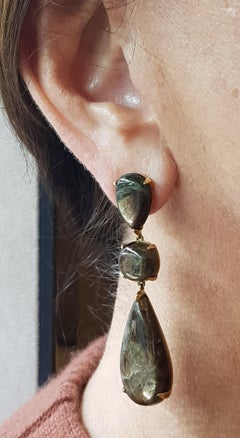 Rose Gold Golden Brown Chocolate Cabochon Sapphire Earrings