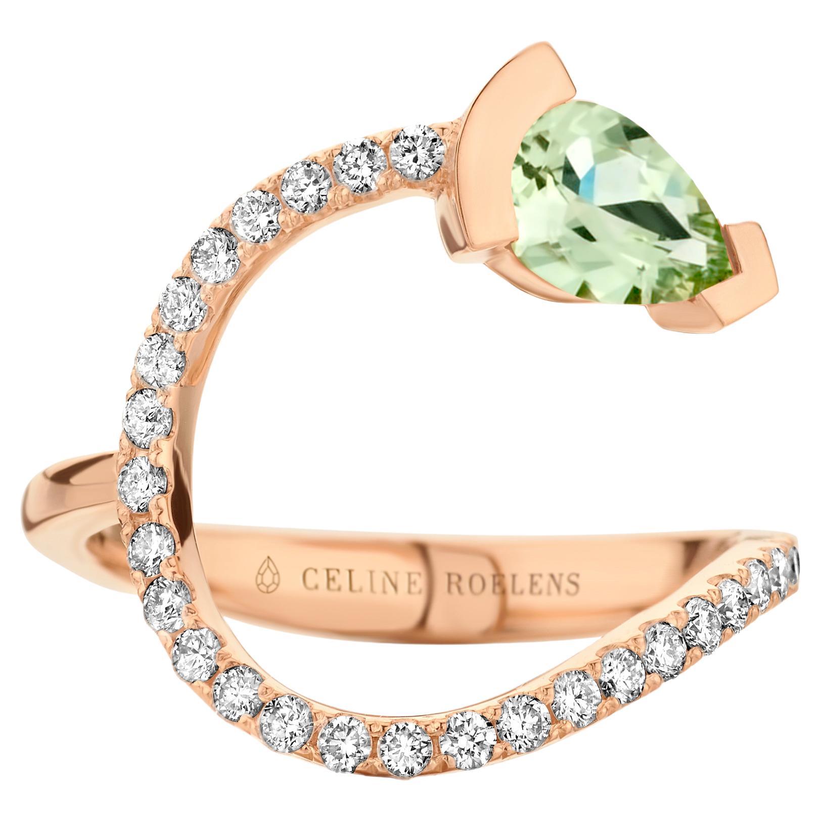 Rose Gold Green Beryl Diamond Cocktail Ring For Sale