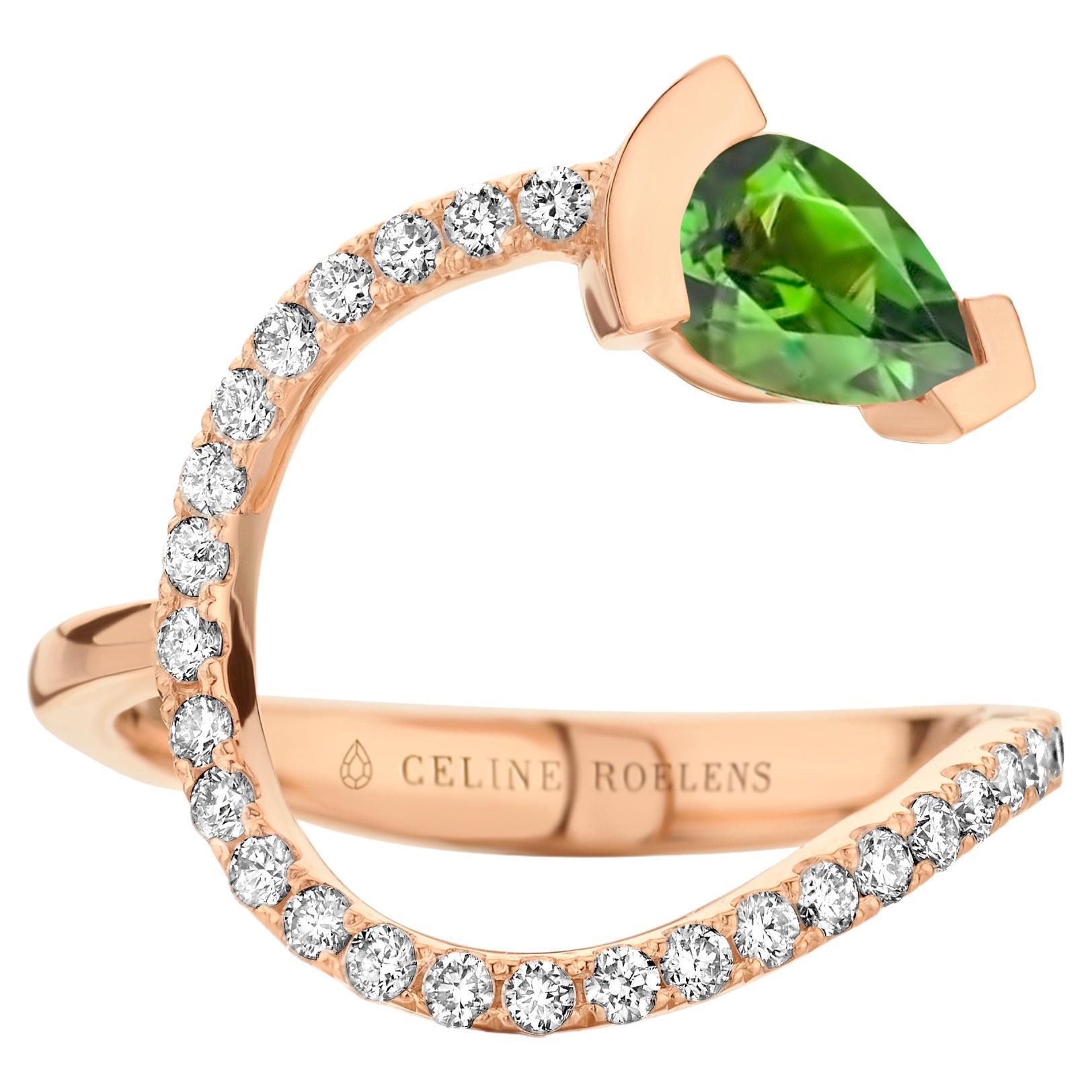 Rose Gold Green Tourmaline Diamond Cocktail Ring For Sale