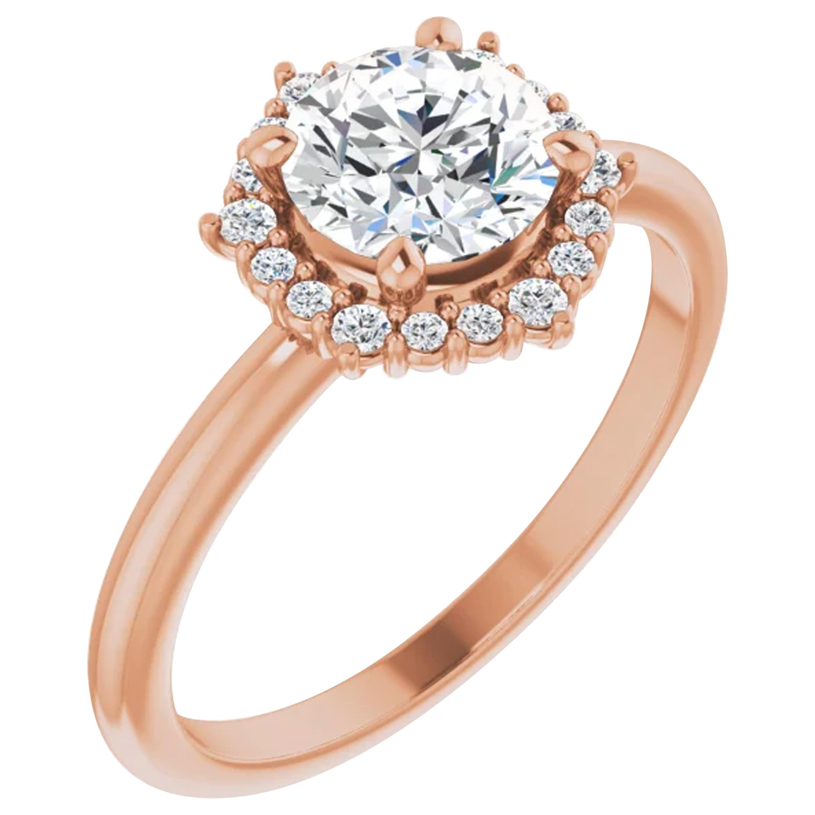 Rose Gold Halo Diamond Accented Round Brilliant GIA Certified Engagement Ring For Sale